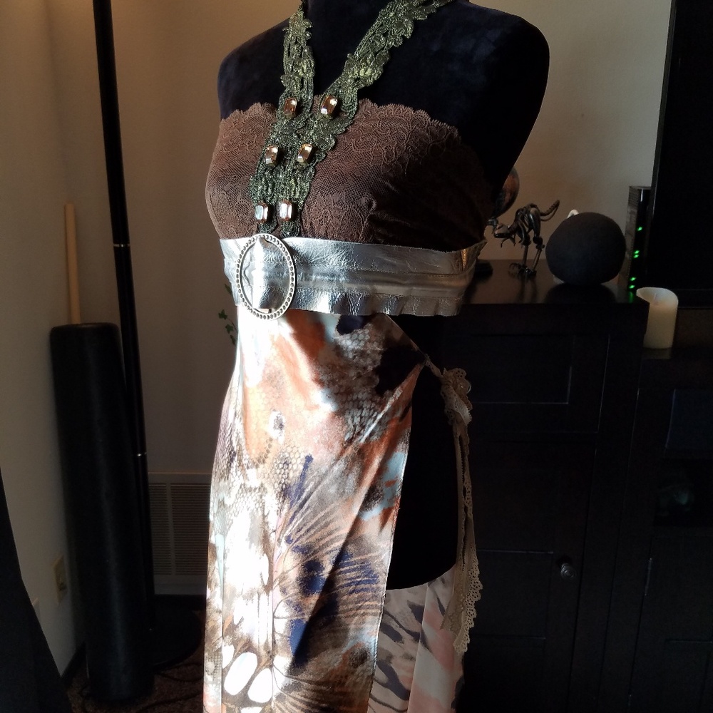 Lucia Bella RARE luxe lace silk wrap boho tunic top